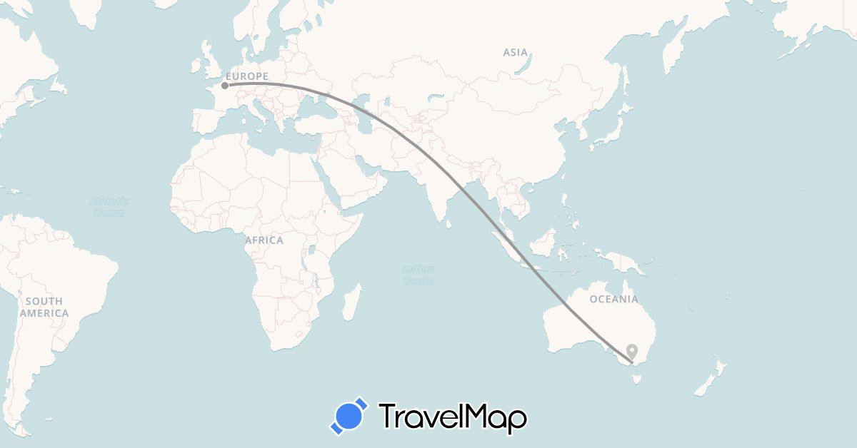 TravelMap itinerary: plane in Australia, France (Europe, Oceania)